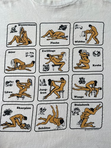 Camiseta Blanca Horóscopo Estrella Porno Kamasutra Posiciones Sexuales Años 90 De Colección Talla XL - Imagen 4 de 23