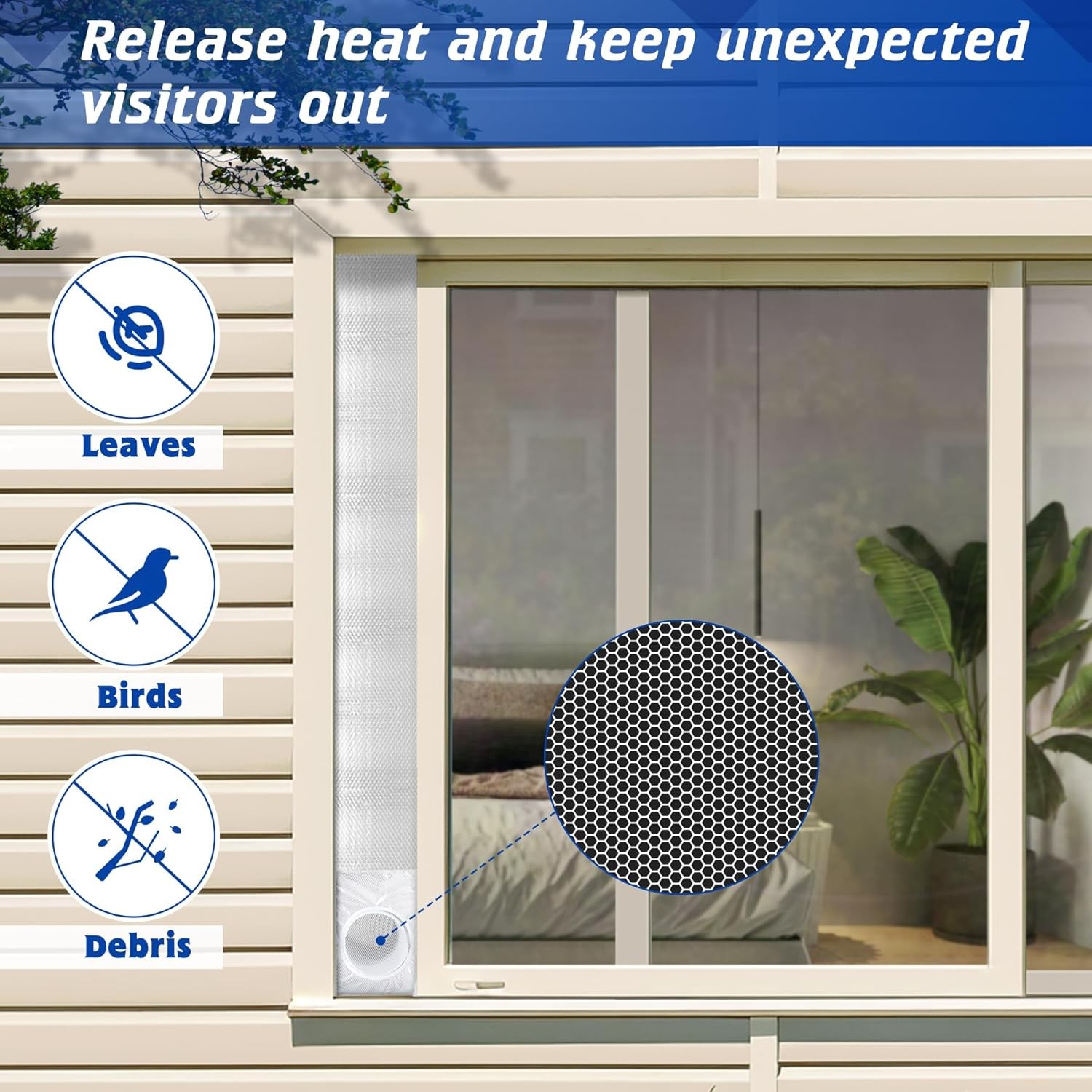 Portable Air Conditioner Window Seal Kit with Leaf Screen Drawstring Design AC