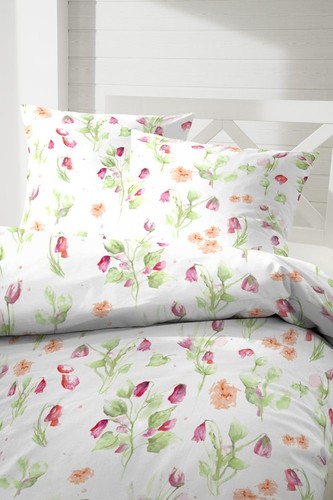 Hahn Polycotton Bettwäsche Set Lila Blumen Aquarell Lila 135x200 + 80x80 cm - Bild 2 von 2