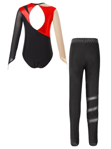 Kids Girls Tracksuit Figure Skating Outfit Performance Set Sparkly Leotard Mesh - Picture 34 of 74