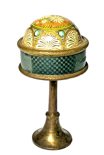 VINTAGE NÄHEN FIGUR MASSBAND METALL FLORAL EMAILLE LAMPE - Bild 4 von 6