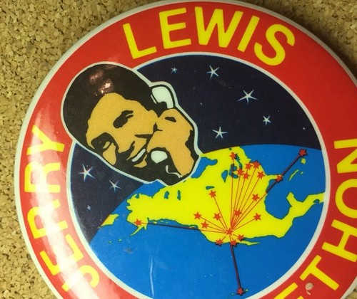 1974 Vintage Jerry Lewis Telethon Button Pinlabor Day World Space Globe - Picture 2 of 3