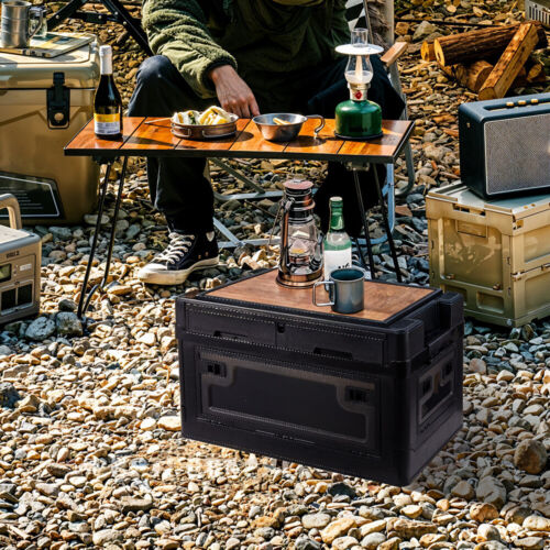 Camping Storage Box w/ Lid Foldable Outdoor Drawer Table Van Car Boot Organiser - Picture 13 of 45