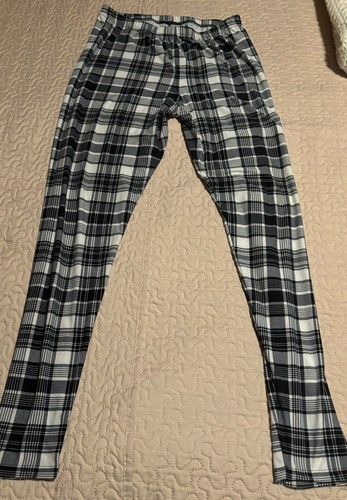 Black Striped Leggings Black White Plus Size Tall Great Fit Stretchy - Picture 2 of 4
