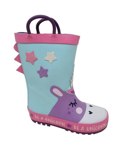 New Unicorn Girls Kids Waterproof Wellies Wellingtons Infants Boots Sizes 4-13 - Picture 3 of 9