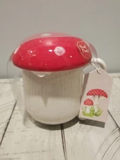 Seeds & Sunshine Hand Painted Red & White Mushroom Coffee/Tea Mug With Lid