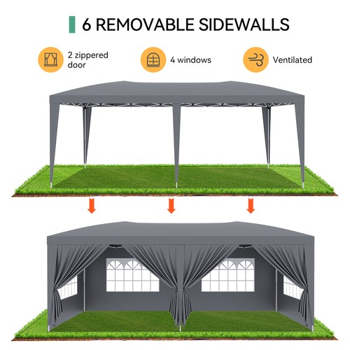 10x20 Pop Up Canopy with 6 Sidewalls Outdoor Canopy Tent Waterproof Party Tent - Picture 8 of 11