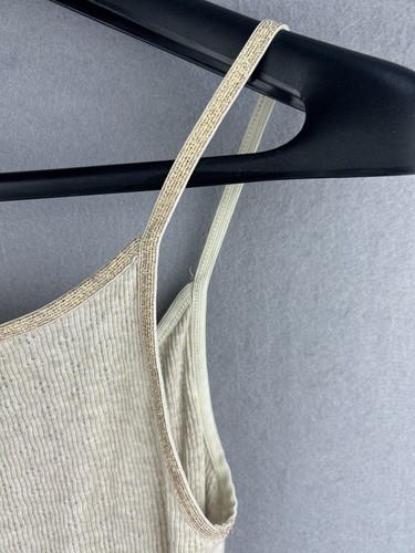 Express Women's Y2K Tank Top Gold Glittered Neck Line Beige Size Medium - Picture 10 of 12