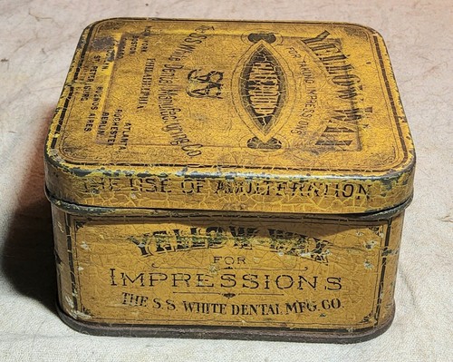 RARE ANTIQUE YELLOW WAX S.S. WHITE DENTAL MFG. CO. PATENT 1879 SOMERS BROS. TIN - Picture 12 of 14