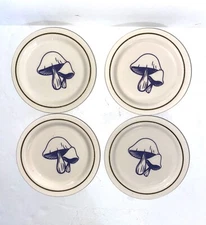 Mushroom Plates 4" Small Bread/Dessert Tea Bag Cup saucer Set of 4 Wall Decor