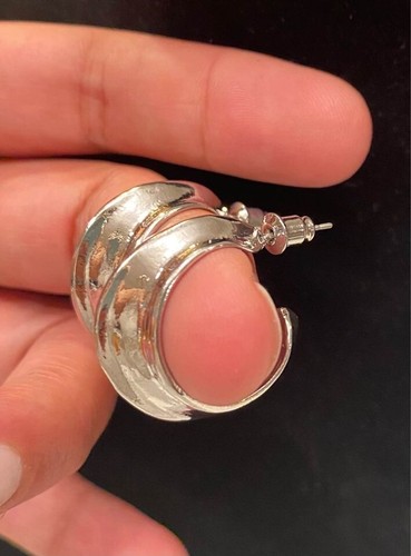 Orecchini a cerchio donna classici 1" cerchio largo placcato oro bianco 18 kt gioielli - Foto 5 di 7