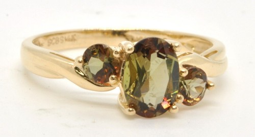Ladies 14k Yellow Gold Andalusite Three Stone Oval Gemstone Estate Ring Size 6 - Picture 6 of 6