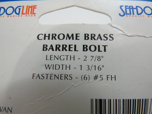 NEW SEADOG CHROME OVER BRASS BARREL BOLT BOAT SAIL (E2.5A381) - Picture 4 of 4
