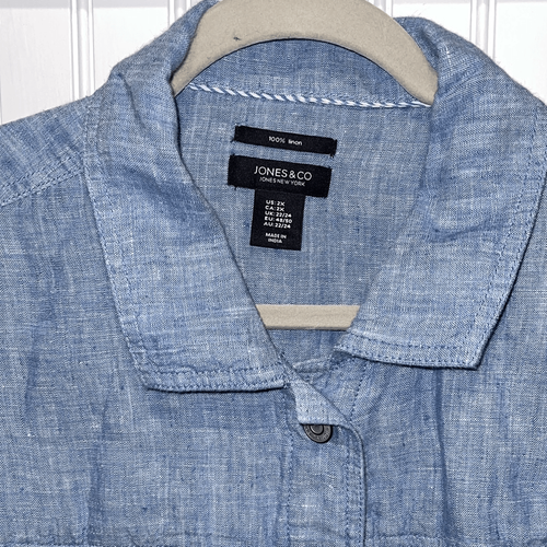 Jones & Co. Jones New York Womens Linen Button Front Trucker Jacket Blue Size 2X - Picture 3 of 10