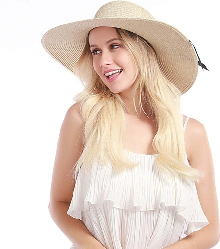 Sombrero de verano de borde ancho para mujer plegable Roll Up Cap sol paja playa sombrero - Imagen 32 de 93