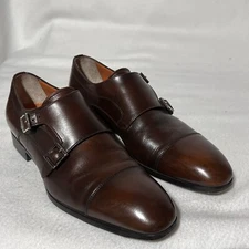 Santoni Mens Leather Buckle Closure Dress Shoes Brown Size 8 D Italy Great Cond.