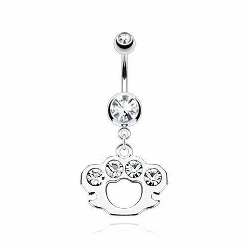 Bauchnabelpiercing Schlagring Brass Knuckles Zirkonia Kristalle Farbwahl - Bild 2 von 4