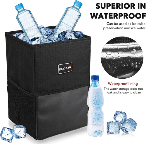 Car Trash Can with Lid - Bag Hanging Storage Pockets Leak-Proof Organizer Collap - Picture 5 of 12