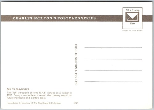 Postcard Miles Magister Light Monoplane Trainer for Hurricane & Spitfire Pilots - Picture 2 of 3