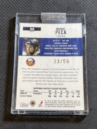 2003-04 TOPPS PRISTINE MICHAEL PECA REFRACTOR #ed 23/59 ISLANDERS - Picture 2 of 2