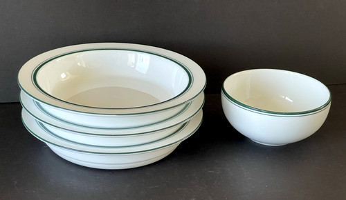 Dansk Bistro Christianshavn 3 Green Rim Soup Bowls 8”  & 1 Cereal Bowl 5" - Imagen 2 de 9