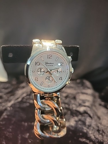 Vintage Geneva Platinum Wrist Watch Silver Tone Bracelet Band Jewelry Costume - Picture 15 of 24