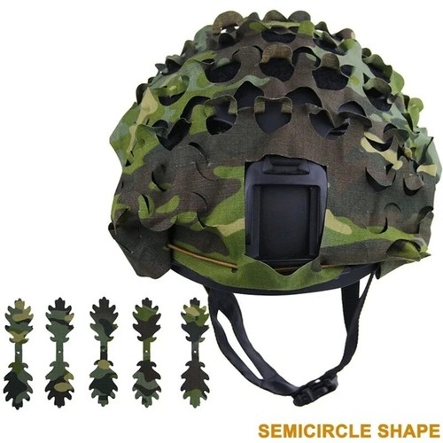 3D Camo Net Tactical Helmet Cover Scrim High Cut Nylon Drawstring Netting Leaf - Picture 10 of 18