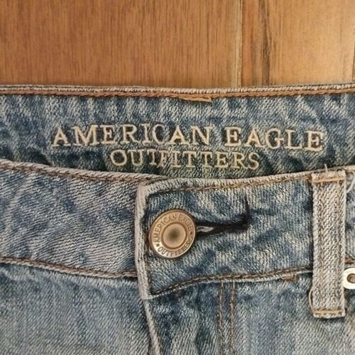 American Eagle Size 10 Distressed Hi-Rise Shortie Shorts Blue Denim Frayed - Picture 2 of 7