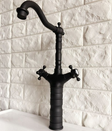 Black Oil Rubbed Brass Dual Handles Kitchen Sink Faucet Mixer Swivel Tap - Picture 9 of 9