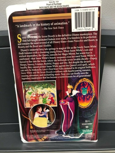 1994 Walt Disney's Masterpiece Snow White and the Seven Dwarfs VHS Cat. #1524 - Picture 4 of 8