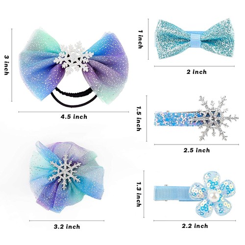 Snowflake Hair Clips Bows Lace Sequins Glitter Frozen Dress Up Hair Accessories - Picture 2 of 3