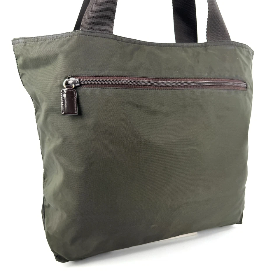 PRADA треугольник Saffiano наплечная сумка с короткими ручками нейлона хаки подлинный - Изображение 3 из 4