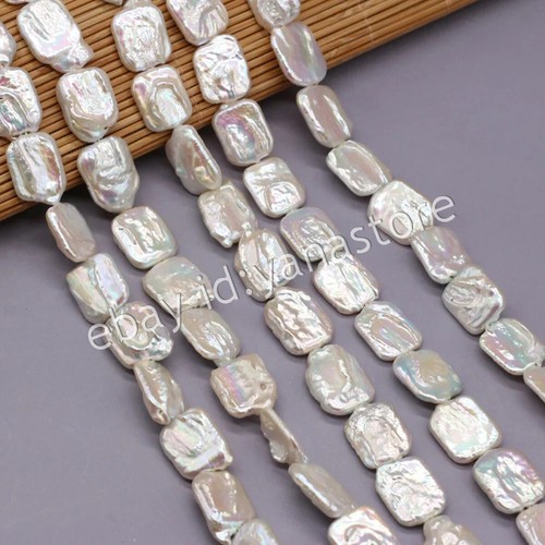15x20mm Natürliche Weiß Süßwasser Barock Rechteck Perle Lose Perlen 15'' Strang - Bild 2 von 9