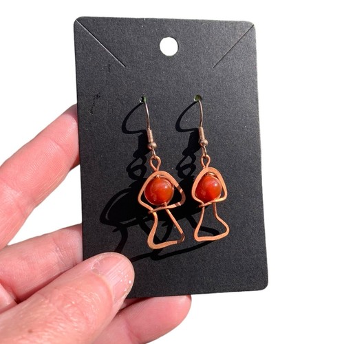 Pendientes Cornalina Hongo Hippie Naturaleza Salvaje Cobre Hechos a Mano Alambre Envoltura Joyería - Imagen 1 de 7
