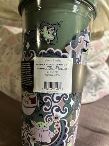 New 24 Ounce Vera Bradley Star Wars Mandolorian Grogu Tumbler Cup Straw - Picture 16 of 24
