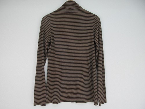 Vince. Women's Long Sleeve Turtleneck Cotton Top Striped Taupe/Black Size L - Picture 6 of 6