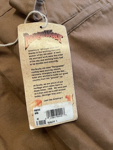 Vintage Scully size 42 Men’s Brown Canvas Button Fly Rangewear Outdoor Pants NWT - Picture 12 of 12