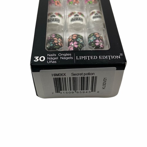 NEU Kiss Nails Impress Press On Maniküre kurz Gel Sugar Skull Blumen Halloween - Bild 2 von 2