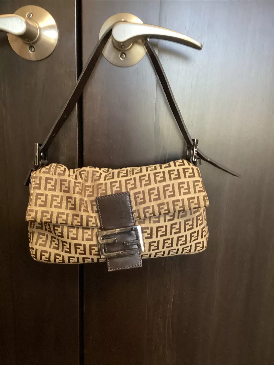 Vintage Fendi Zucchino baguette- Tan And Brown Flap