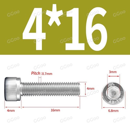 M4 - 4mm 304 Stainless Steel Allen Hex Socket Cap Head Screws Bolts DIN 912 - Picture 14 of 27