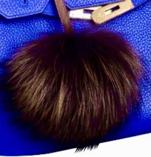 NUEVO CON ETIQUETAS GENUINO PIEL DE ZORRO GRANDE 5" MARRÓN POM POM BOLSO DE MANO ENCANTO LLAVERO LLAVERO - Imagen 1 de 12