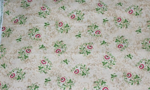 100 % Baumwollstoff ~ hellbraun Marmor mit burgunderweißen und grünen Blumen/grün ~ BTY - Bild 1 von 2