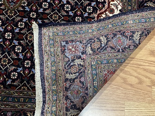 Alfombra de área oriental de lana anudada a mano rojo marfil rojo cocásico mahi azul marino 4'x6'3 - Imagen 7 de 9