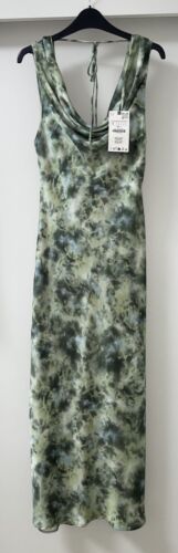 ZARA GRÜN SATIN TIE-DYE PRINT ÄRMELLOS MIDI DRAPIERTER AUSSCHNITT KLEID GRÖSSE S NEU MIT ETIKETT - Bild 3 von 8