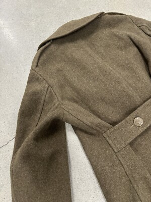 Vintage WWII Melton Wool Overcoat 36R Trench Coat OD Roll