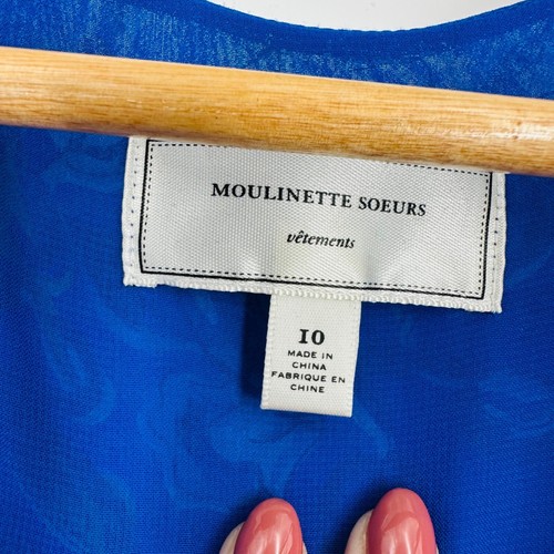Moulinette Soeurs Womens Blue Floral Silk Flutter Sleeve Wrap Dress Size 10 - Picture 8 of 10