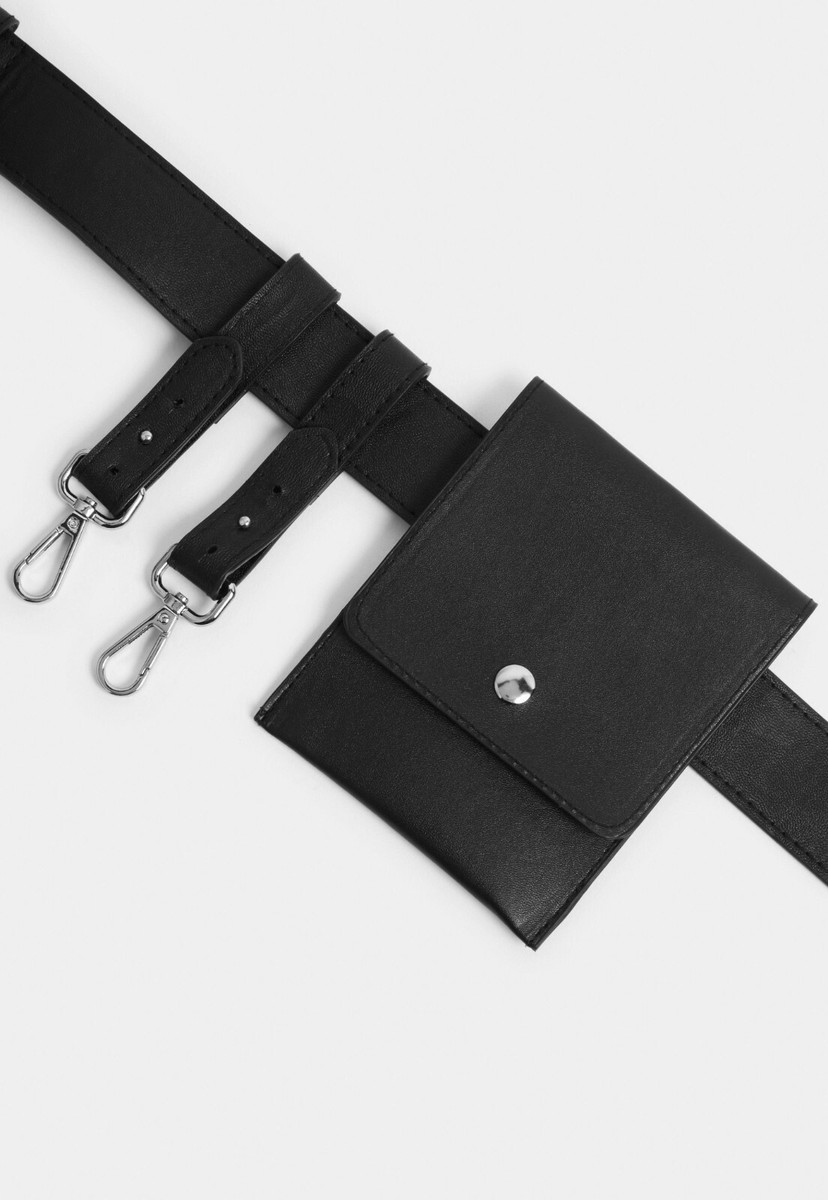 Missguided Faux Leather Utility Belt Bag with Pouch 2 Clasps NEW 15.99 Black