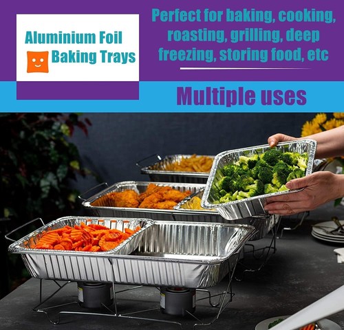 Set Of 6 Aluminium Foil Baking Trays Disposable Roasting Trays Oven Freeze - Picture 7 of 9
