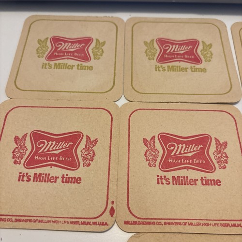 7 Vintage MILLER HIGH LIFE “IT'S MILLER TIME" 3.5 INCH SQUARE BEER COASTERS EUC - Picture 2 of 9
