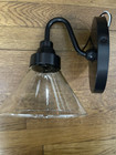 Vintage Industrial Fixture Light, Funnel Flared Clear Glass, Curved Rod - Sconce